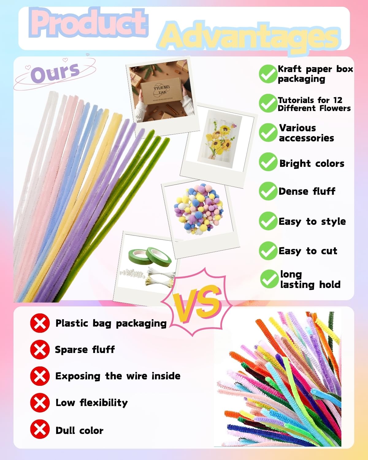 Set Di 400 Scovolini Colorati Per Lavoretti - 4 Colori, Con Accessori Per Bouquet Fioriti, Ideale Per Attività Creative, Fai Da Te E Regali