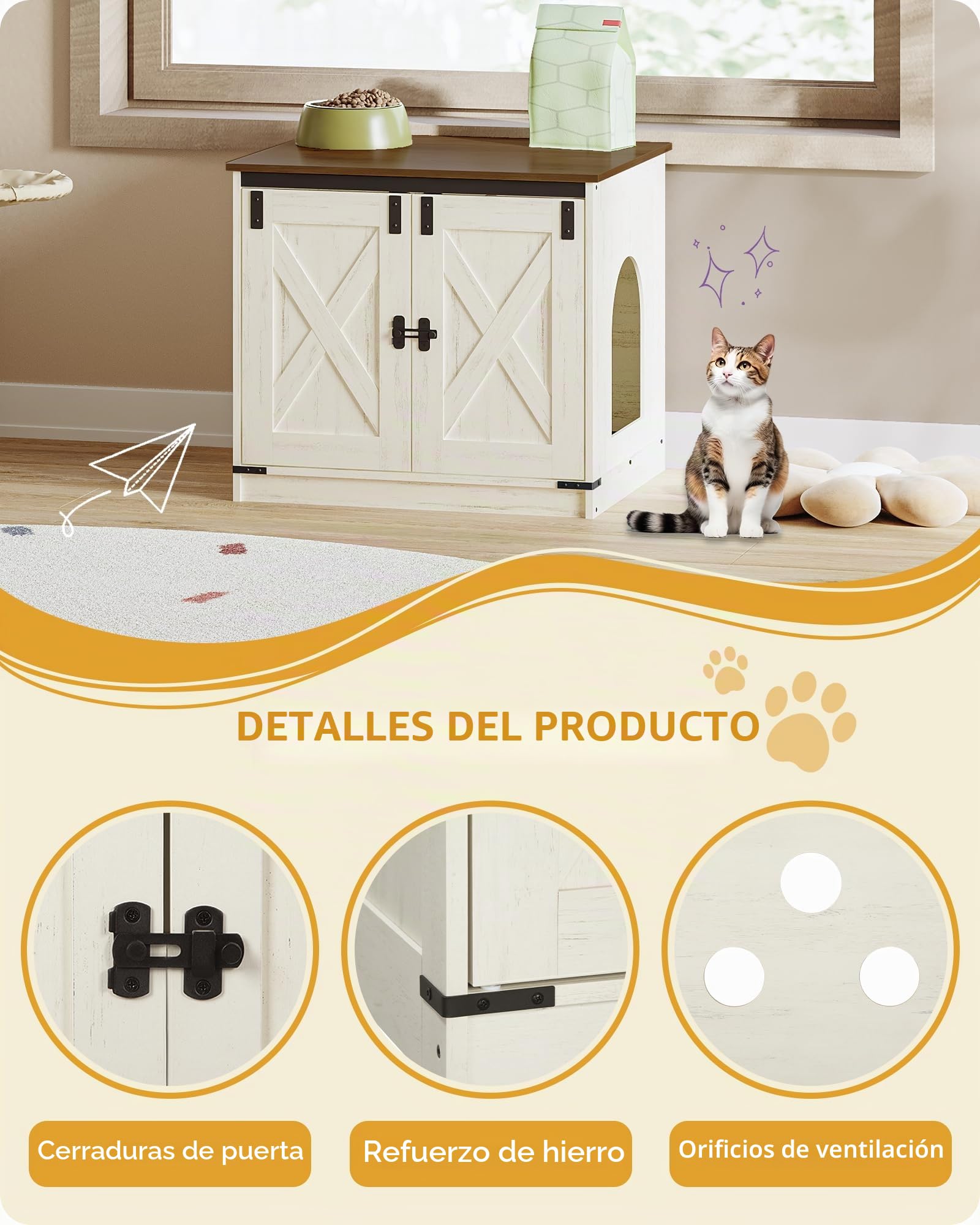 Hzuaneri Mueble Arenero, Armario para Gatos con Separador Extraíble, Moderno Arenero Oculto, Casa para Gato, Casa de Baño para Mascota, 50 x 60 x 54 cm, Blanco Marrón CB84514X