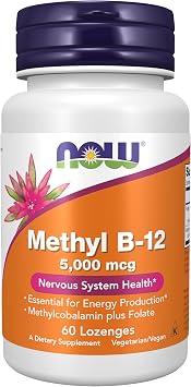 NOW Foods Supplements, Methyl B-12 (Methylcobalamin) 5, 000 mcg, Nervous System Health*, 60 Lozenges