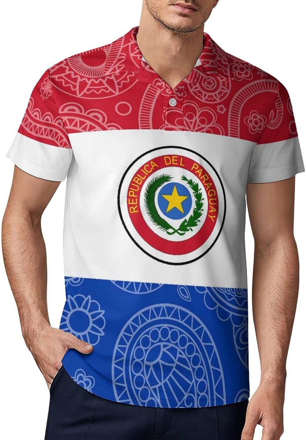 Paraguay Flag Paisley Pattern Novelty Men's Short Sleeve Shirt Golf Tennis Shirts Work T-Shirt Sport Tee