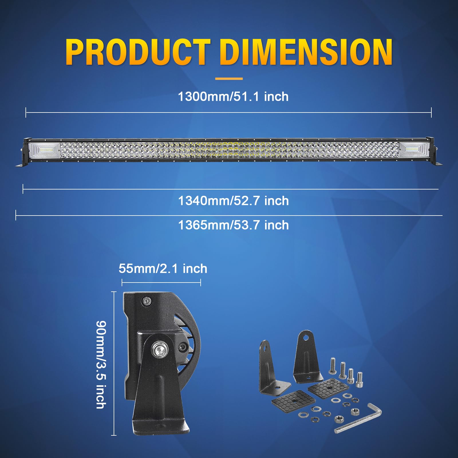 PICAA 52 Pollici 130cm 675W Barra LED Fuoristrada con 12V Cablaggio Kit, Tripla Rows Bianca 6000K Barra Luce di Lavoro Led, Fari Led Impermeabile per Auto Camion 4x4 Trattore SUV ATV