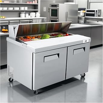 60" Sandwich Prep Table Refrigerator Commercial Salad Bar with 16 Pans, 2 Self-Closing Door, Salad Prep Table Refrigerator with Cutting Board for Restaurant Kitchen Equipment