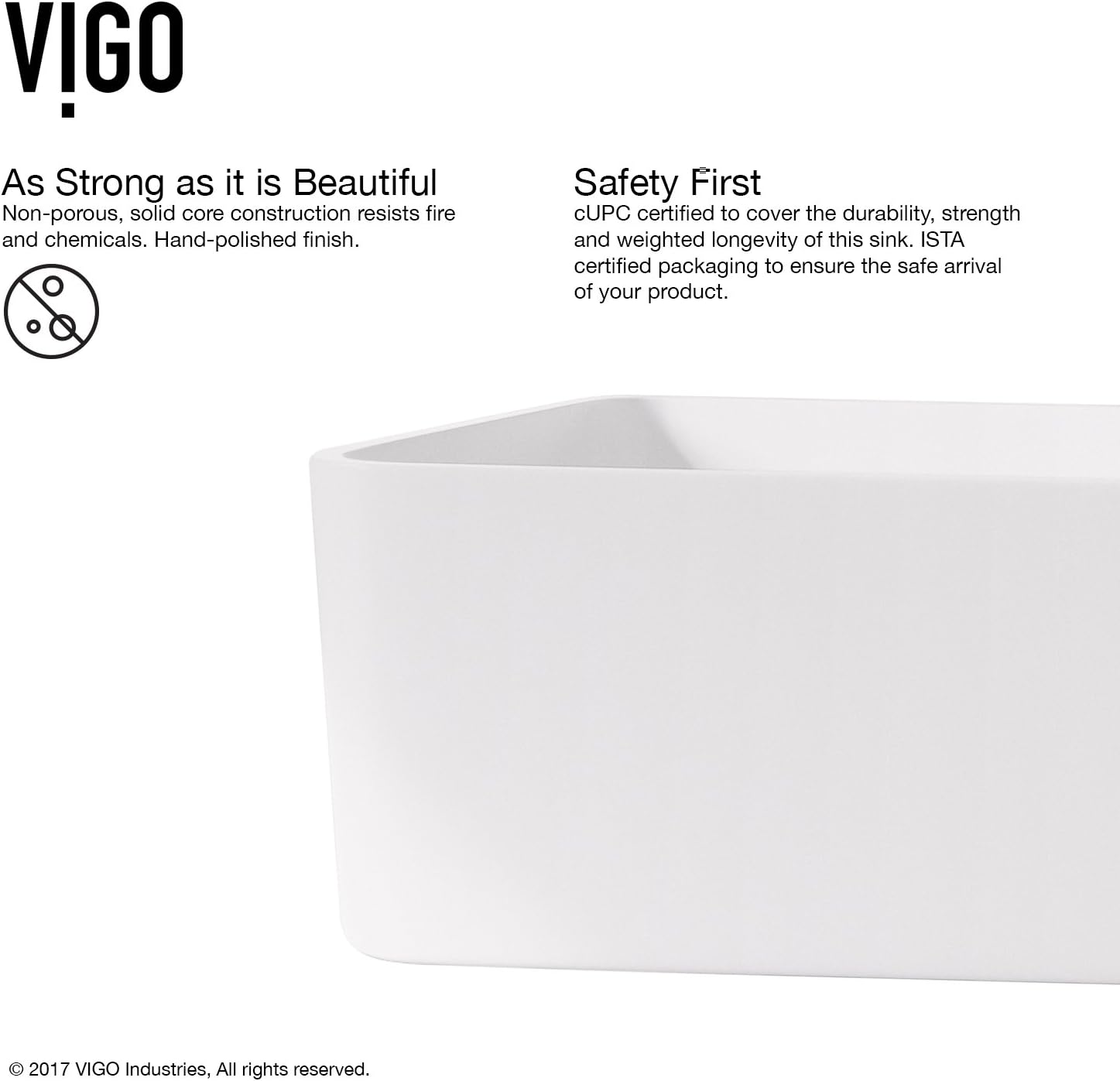 VIGO Jasmine 18"L x 15"W x 5"H Over the Counter Matte Stone Rectangular Vessel Bathroom Sink in White -VG04013