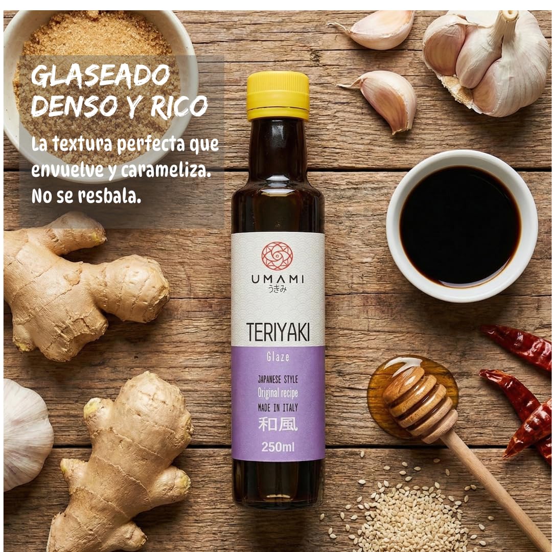 Umami Salsa Teriyaki 250ml - Glaseado Japonés Denso para Pollo, Salmón y Carne - Sin Conservantes ni Colorantes - Sabor Auténtico - Made in Italy