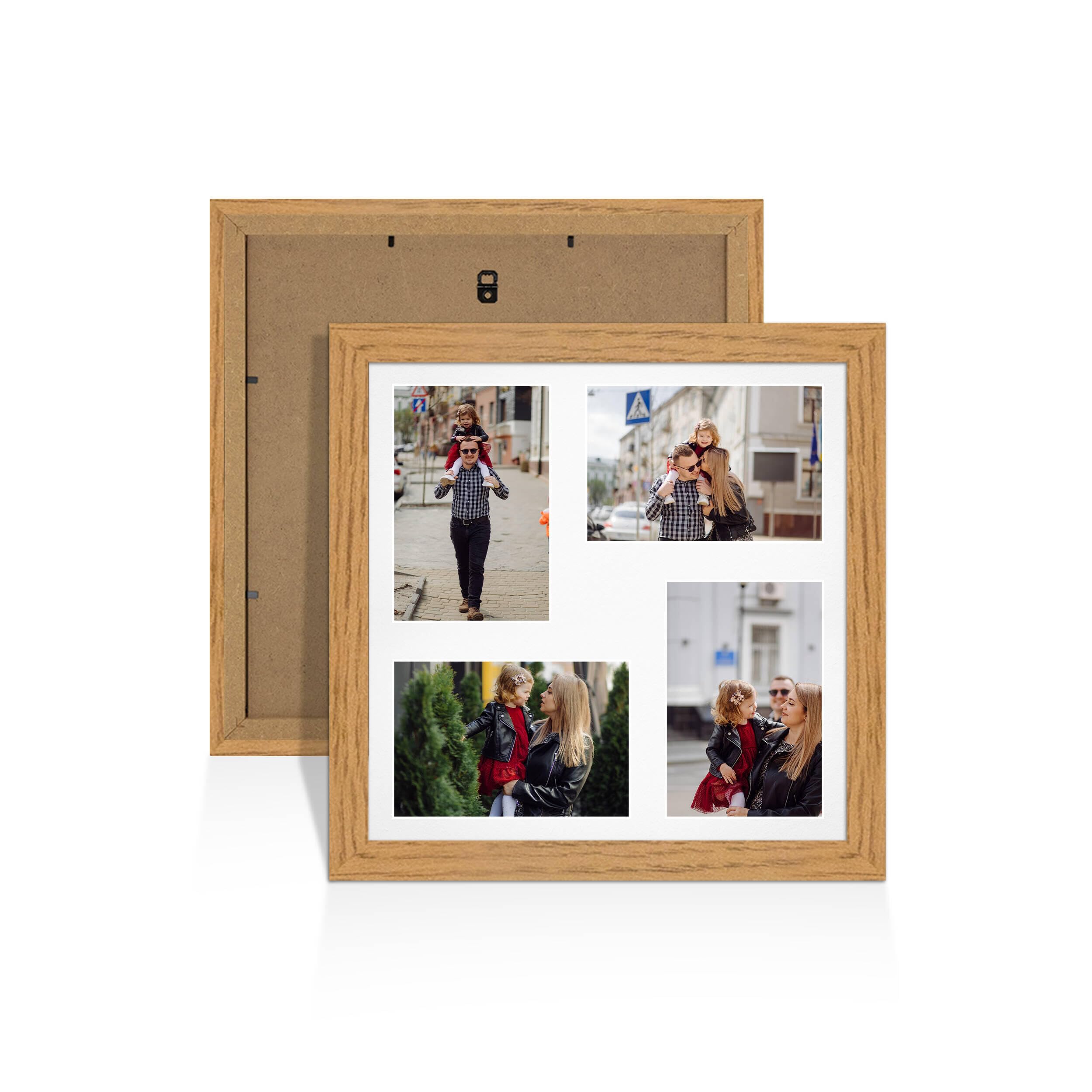 Alison Kingsgate Oak 12x12 Photo frames for multiple pictures -4 Apertures Collage Frame with White Mount - Holds (4x) 6x4 Photos - Engineered Wood & Perspex
