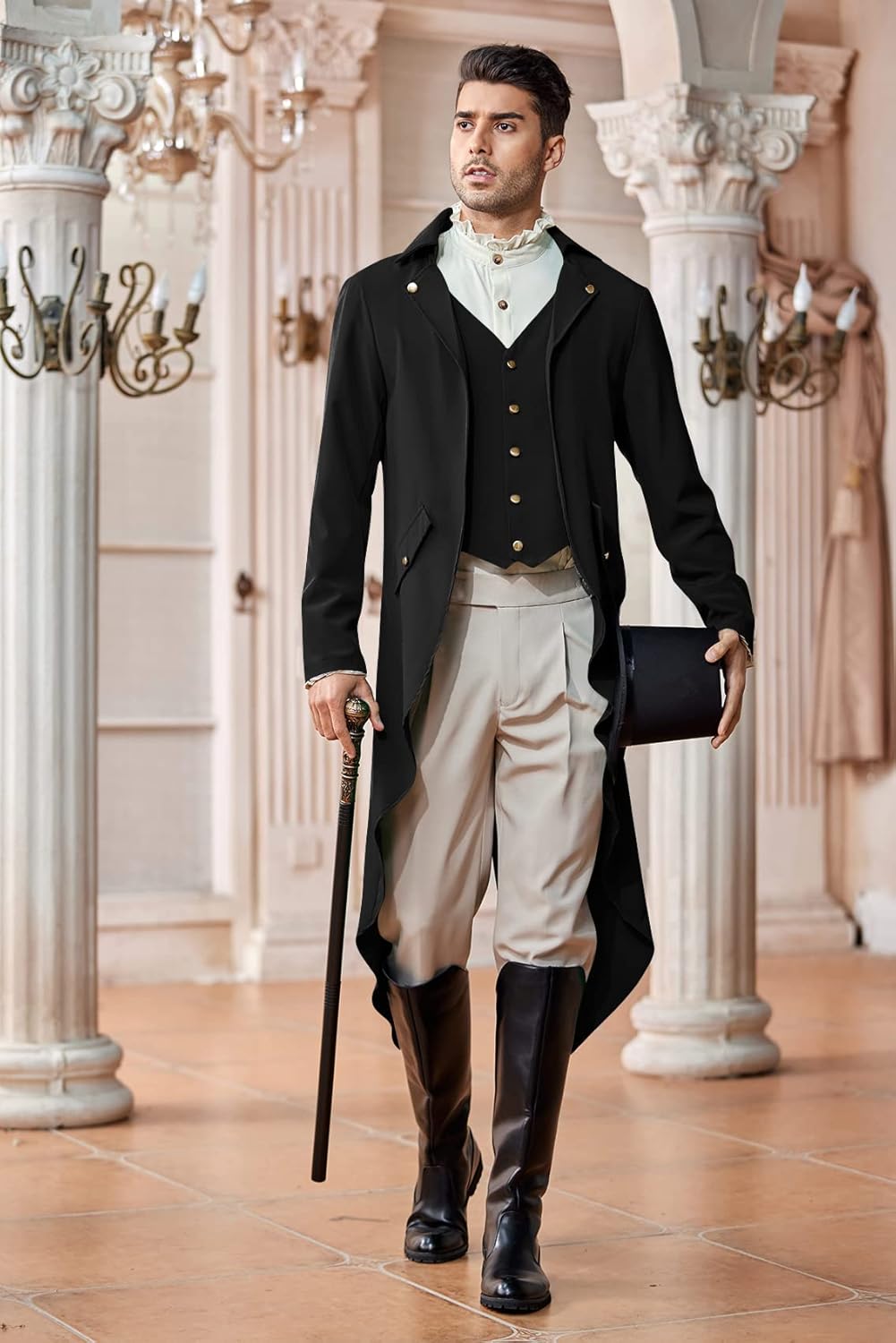 Runcati Mens Steampunk Victorian Jacket Gothic Tailcoat Costume Vintage Tuxedo Viking Renaissance Pirate Halloween Coats - Image 3