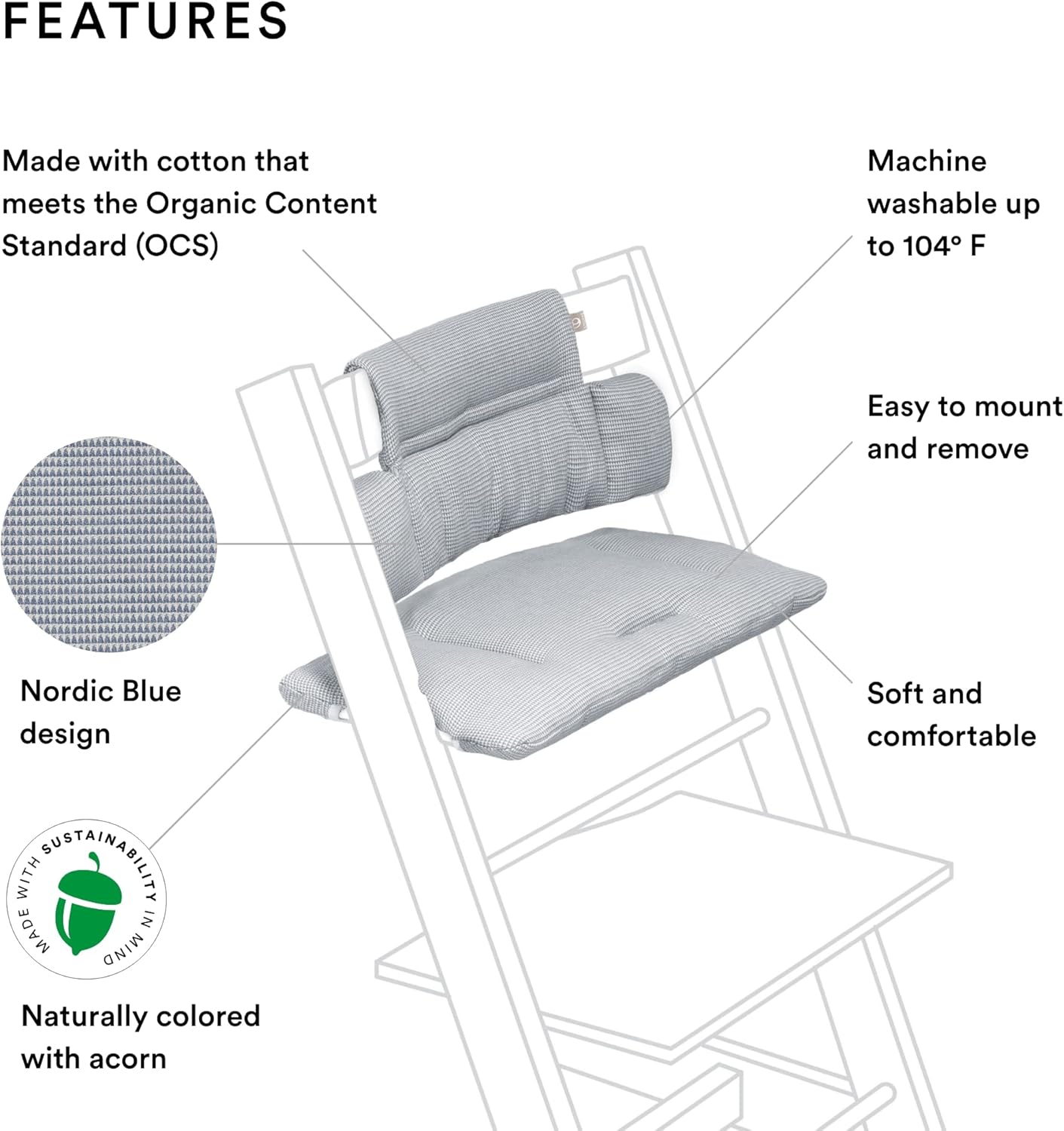 Stokke Tripp Trapp Classic Cushion, Nordic Blue - Pair with Tripp Trapp Chair & High Chair for Support and Comfort - Machine Washable