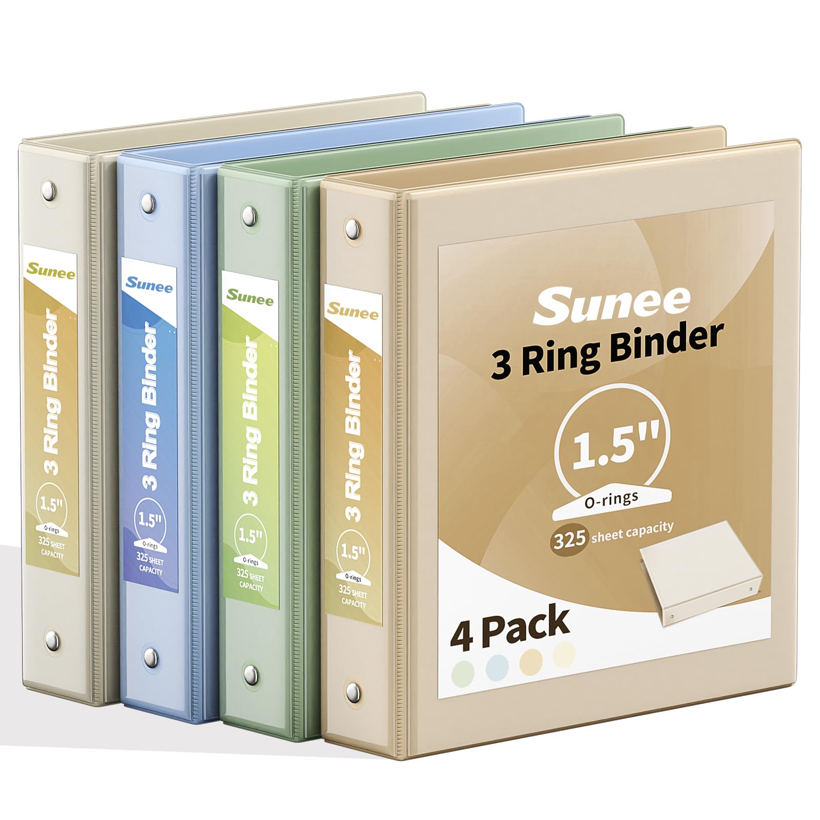SUNEE 3 Ring Binder 1.5 Inch 4 Pack, Clear 1 1/2 Inch View Binder Three Ring PVC-Free (Fit 8.5x11 Inches) for School or Office Supplies, Neutral Aesthetic