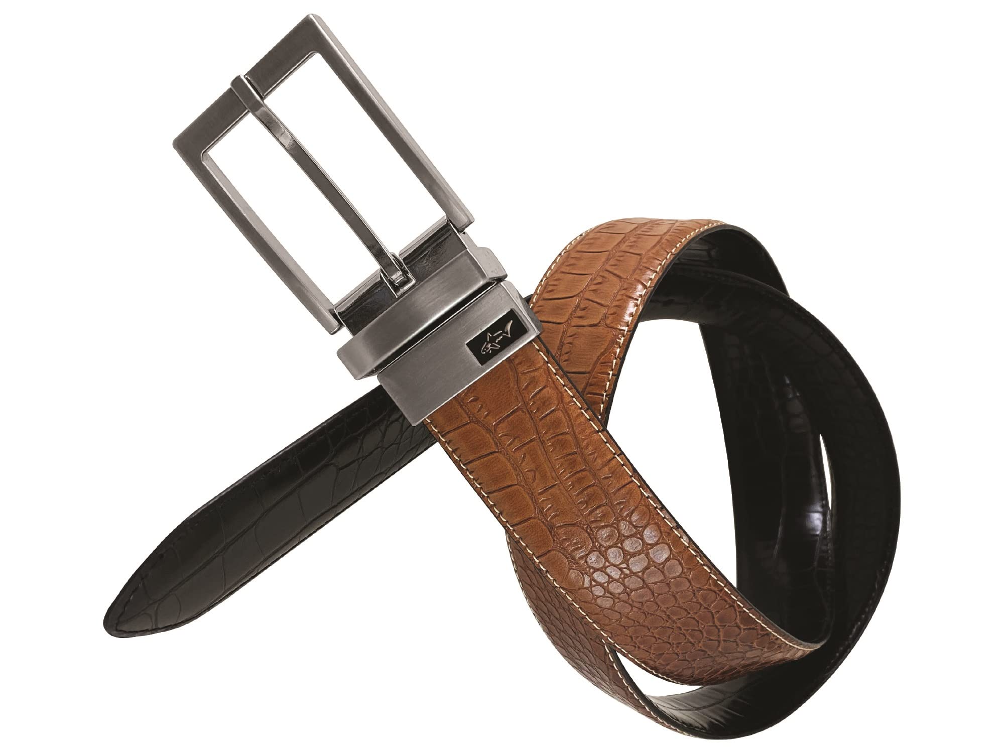 Greg NormanMen's Reversible Croco Print Leather Golf Belt Tan/Black 36