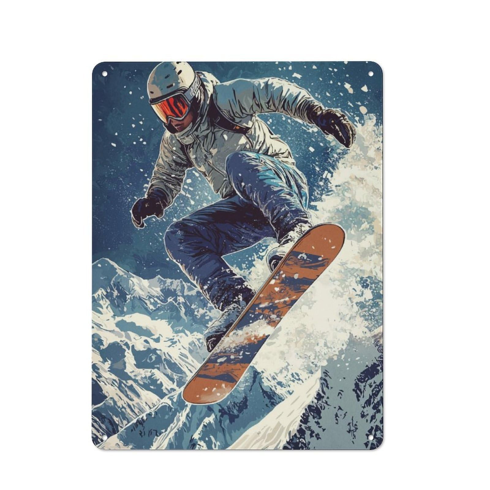 Junmoney Snowboarder In Flight Printed Metal Sign 40X30cm For Café Or Restaurant, For Hospitality Interior Collectors