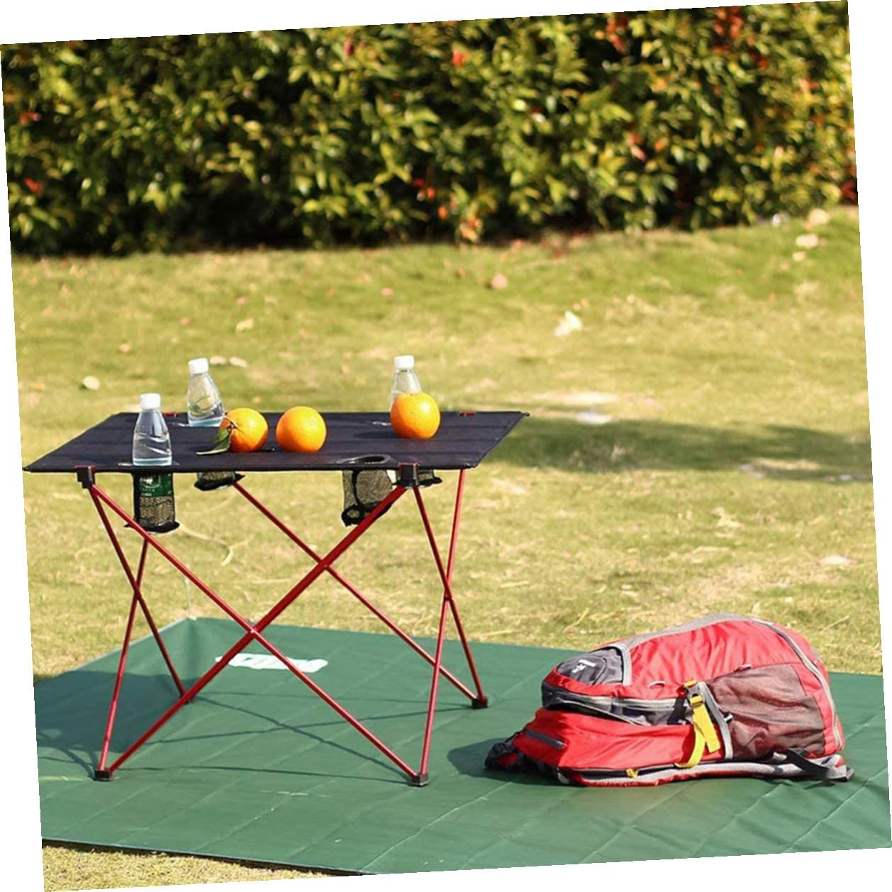 BESPORTBLE Aluminium Folding Camping Table Portable Lightweight Small Folding Beach Table with Red Frame for Outdoor Picnic BBQ Party