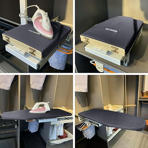 Miniatura 6 de Tabla de planchar plegable retráctil, giratoria de 180, tabla de planchar extraíble para armario, ahorro de espacio con cubierta extraíble
