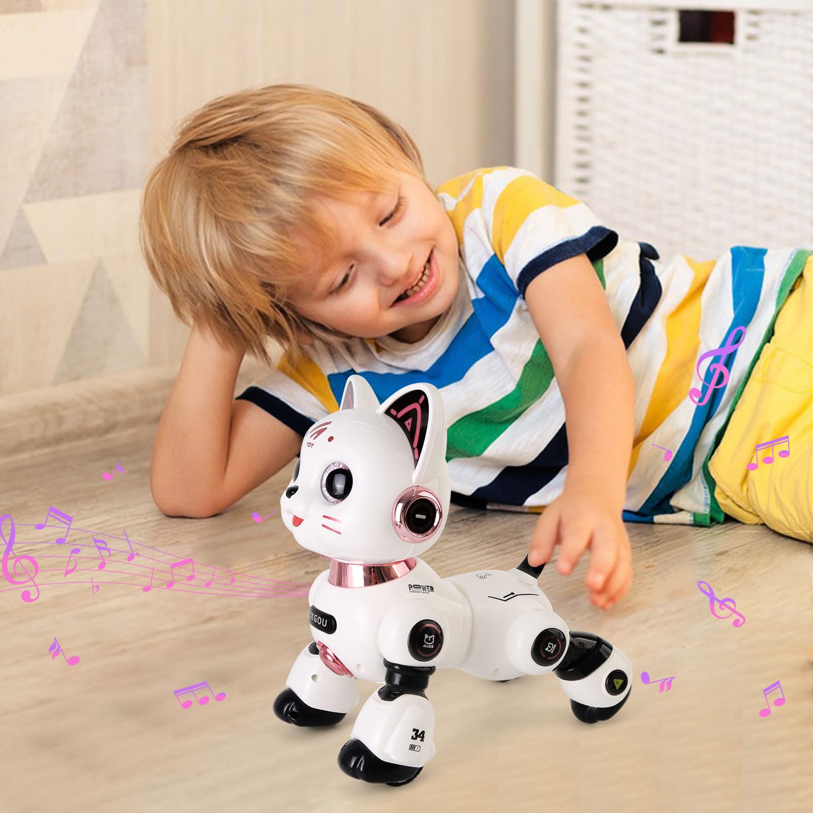 Ferngesteuerter Roboter Haustier Spielzeug,Interaktives Intelligentes Roboter Katze Kinder mit Licht und Sound,Programmierbares RC-Spielzeug Geschenke für Kinder ab 8 Jahren