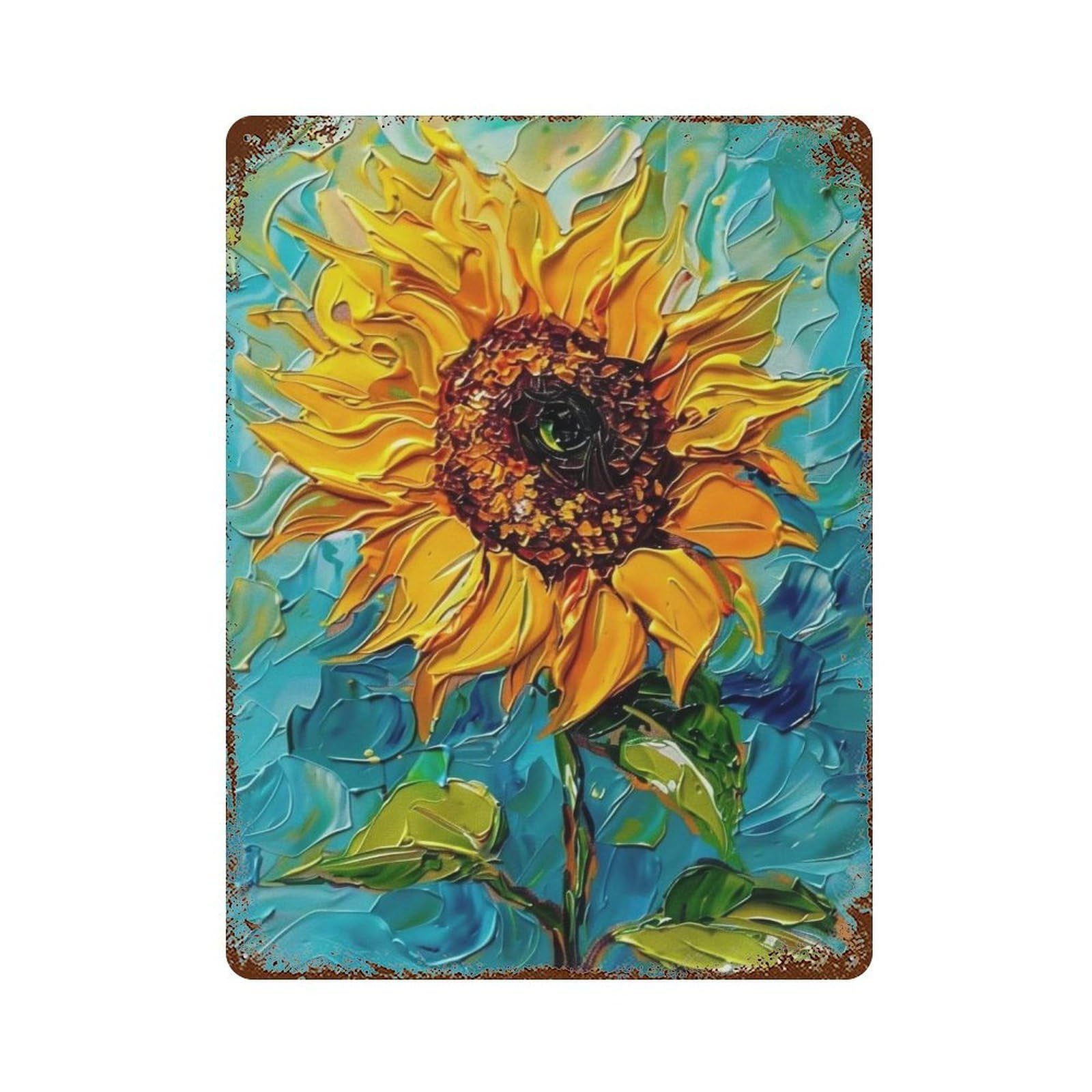 Wihyrtui Style Swirling Impasto Turquoise Sunflowe 04 Wall Retro Iron Metal Tin Sign Vintage Art Poster Modern Home Cofffee Club Art Bar Shop Decor 40X30cm