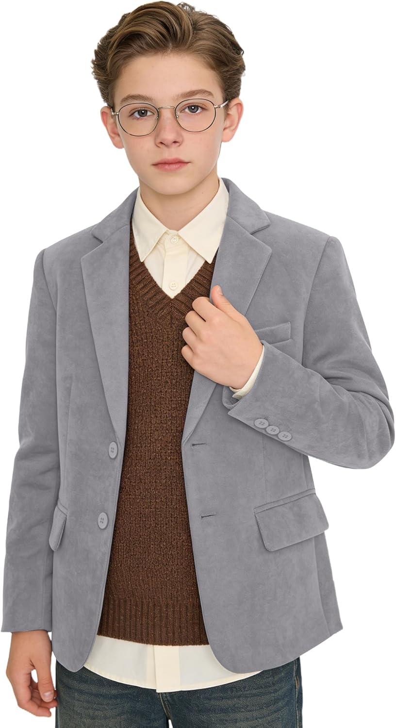 Boys Suede Blazer Retro Coat for Boy Kids Casual Suit Jacket Teen Sport Coat Vintage Jackets Formal Slim Fit Wear for Wedding