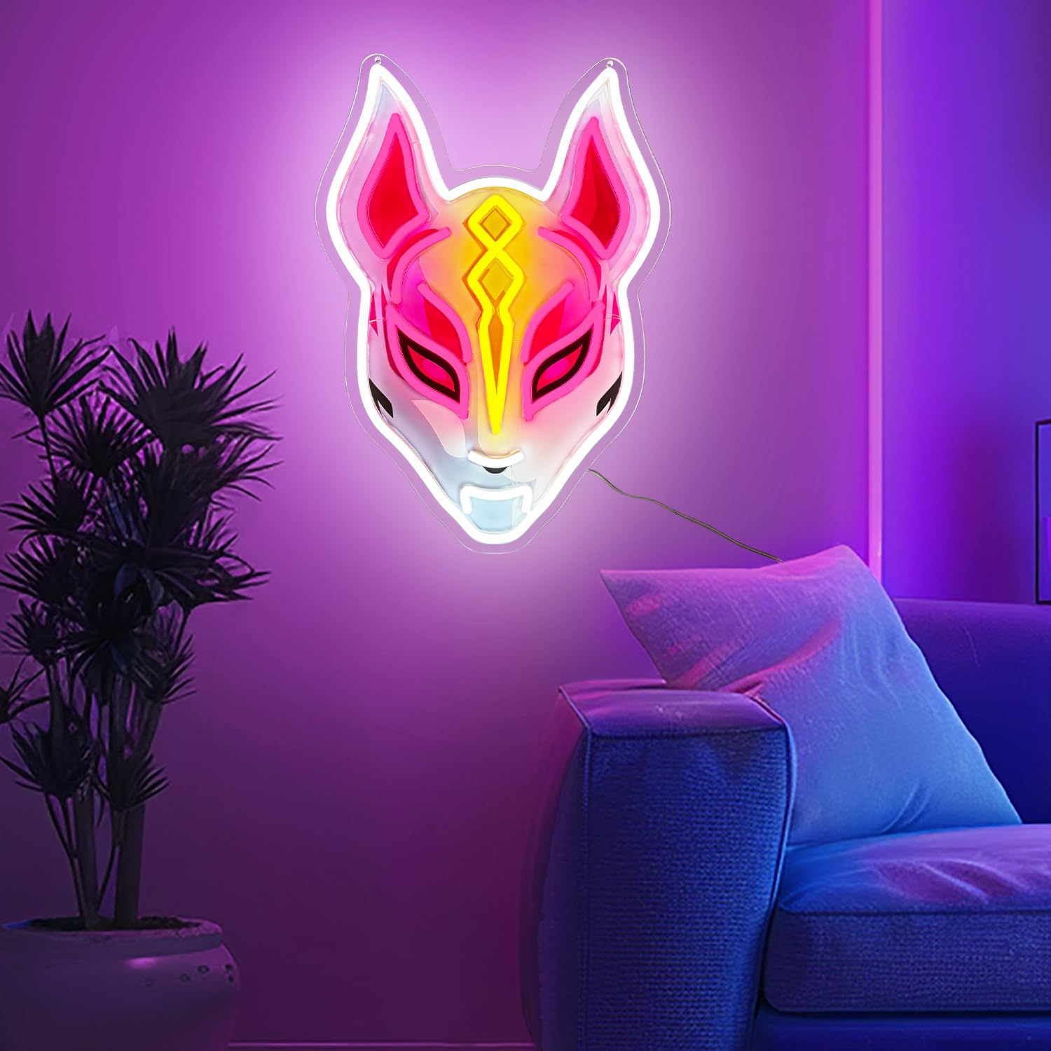 Gaming-Neonschild, Cyber-Maske, LED-Wanddekoration für Gamer-Zimmer, USB-betrieben, dimmbares Neonlicht für E-Sport-Setup, Teenager-Schlafzimmer, Männerhöhle, Streamer-Hintergrund