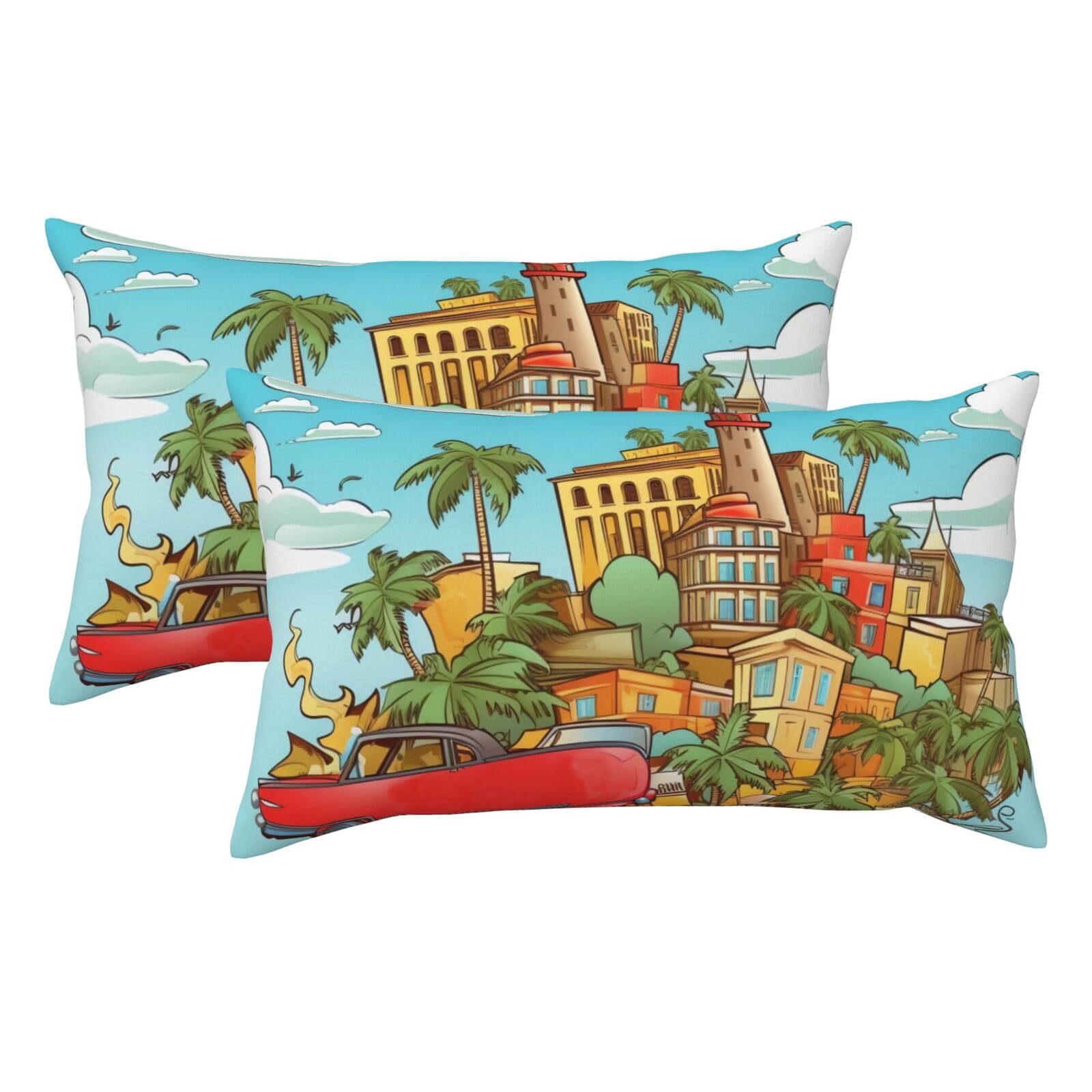 2 Pack King Size Pillow Cases for Hair and Skin Soft Breathable Pillow Case Covers with Hidden Zipper Island of Cuba Pillowcase 20x36 Inches Pillow Covers for Sleeping Gift