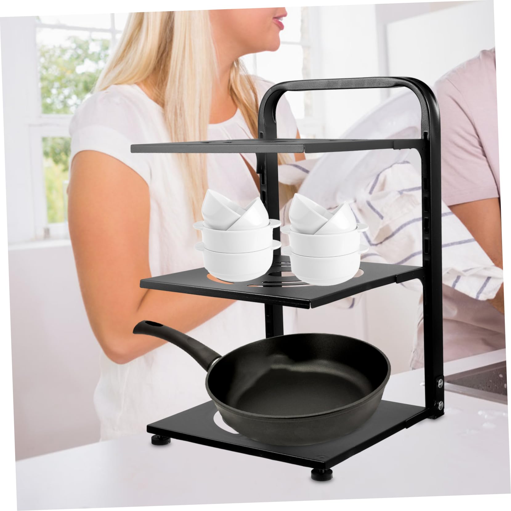 POPETPOP Organizzatore Per Pentole Regolabile Per Pentole Da Cucina in Acciaio Al Carbonio Organizer Per Padelle e Vaporiere Portapentole Multistrato Per Impieghi Gravosi