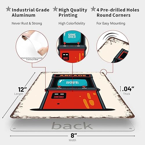 Miniatura 2 de Funny Metal Signs Retro Arcade Posters 70s Wall Art Funny Tin Sign For Home Room Office Decor 8x12inch
