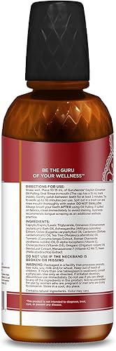 Miniatura 9 de GuruNanda Enjuague Bucal de Oil Pulling con Aceite de Canela, Promueve la Calma, con Neem y Ashwagandha para Aliento Fresco y Encías Saludables, Sin