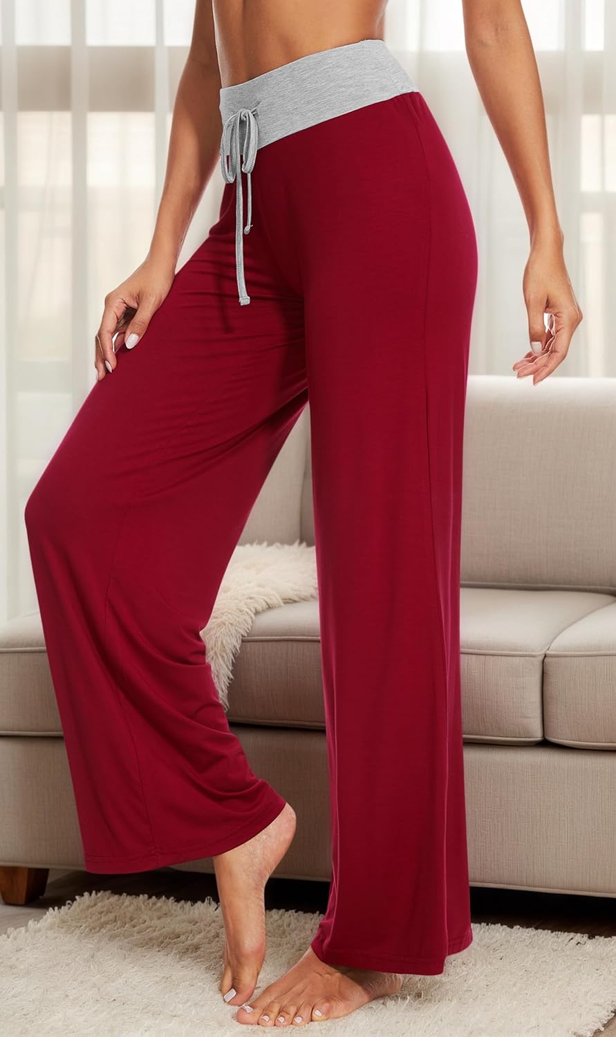 WiWi Pajama Pants for Women Bamboo Viscose Super Soft Bottoms Plus Size Cooling Wide Leg Casual Lounge Yoga Sweatpants S-4X - Image 3