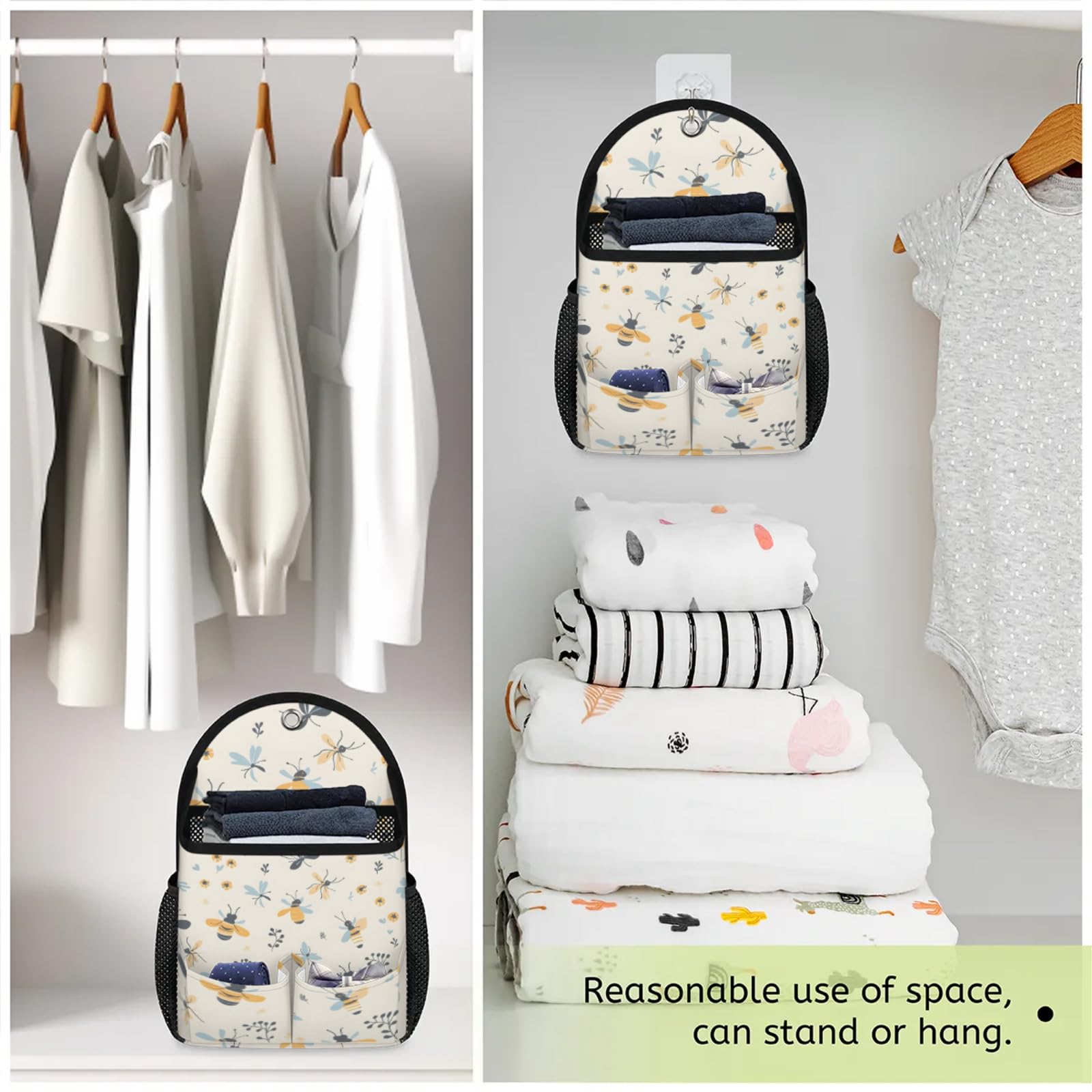 Ape Honey, confezione da 2 organizer da appendere alla parete, con tasca portaoggetti in tessuto, cesto portaoggetti per cucina, bagno, organizer