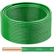 THHN Wire 12 Gauge 100 FT, 12 AWG Solid OFC Copper Electrical Building Wire with Nylon Jacket PVC Insulation, Rated 600V for Residential, Industrial, CNC, Ground 12 Gauge, Green