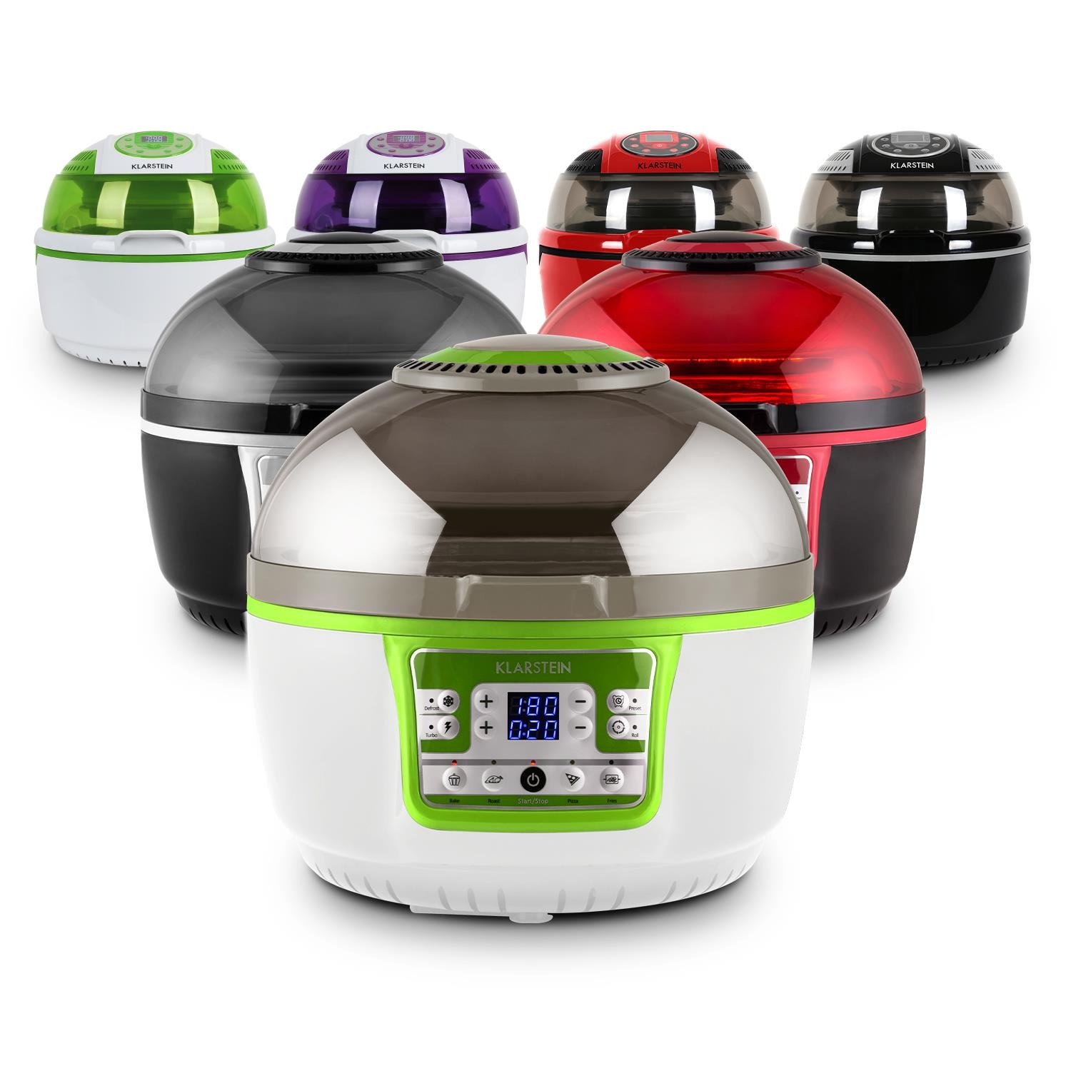 Klarstein VitAir Turbo Frytkownica beztłuszczowa - 1400 W frytkownica, Airfryer z komorą 10 litrów, 50 do 230 °C, Timer, Element halogenowo-podczerwony, Design kopułowy, zielono-biała