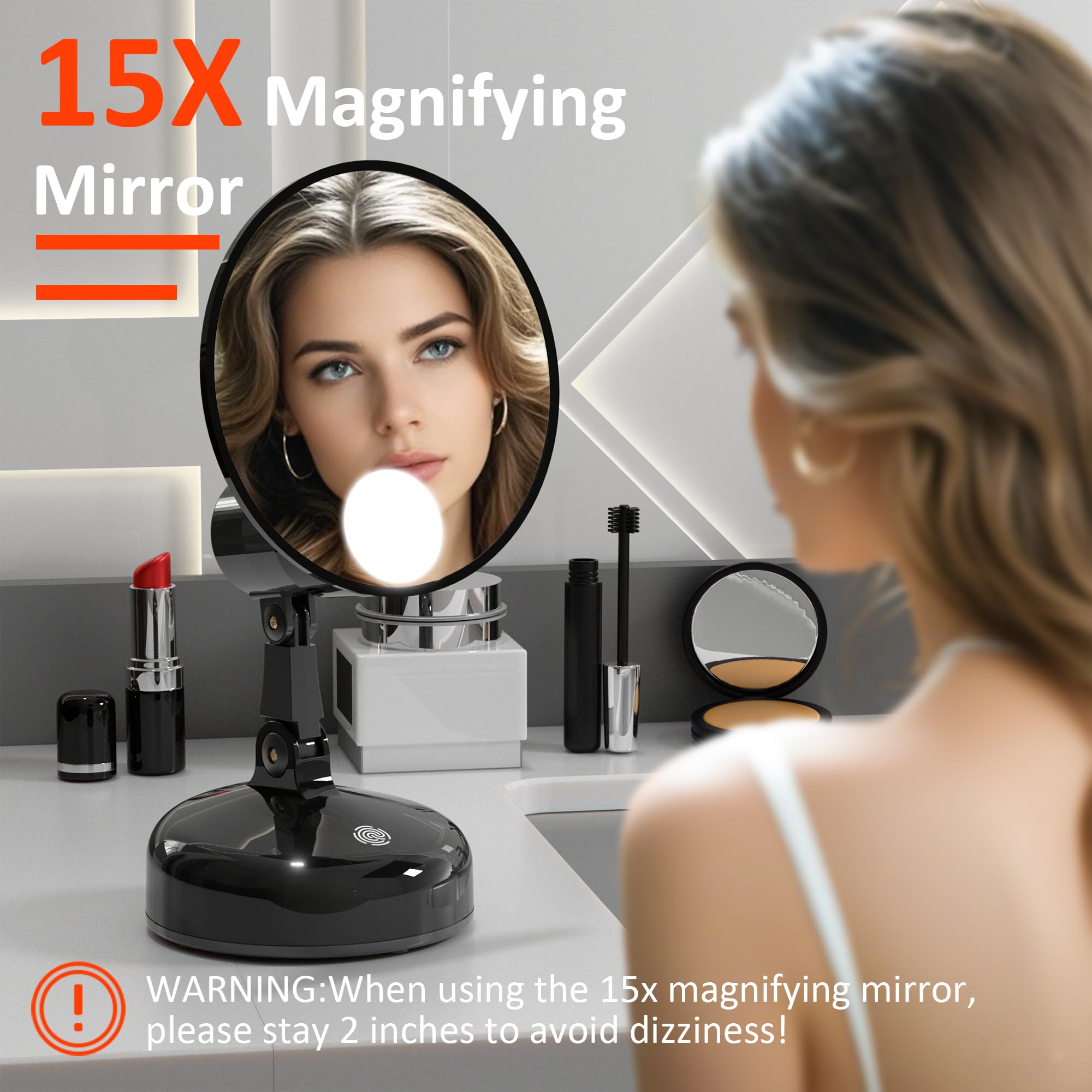CFX Miroir de maquillage portable grossissant 1.0-15X LED