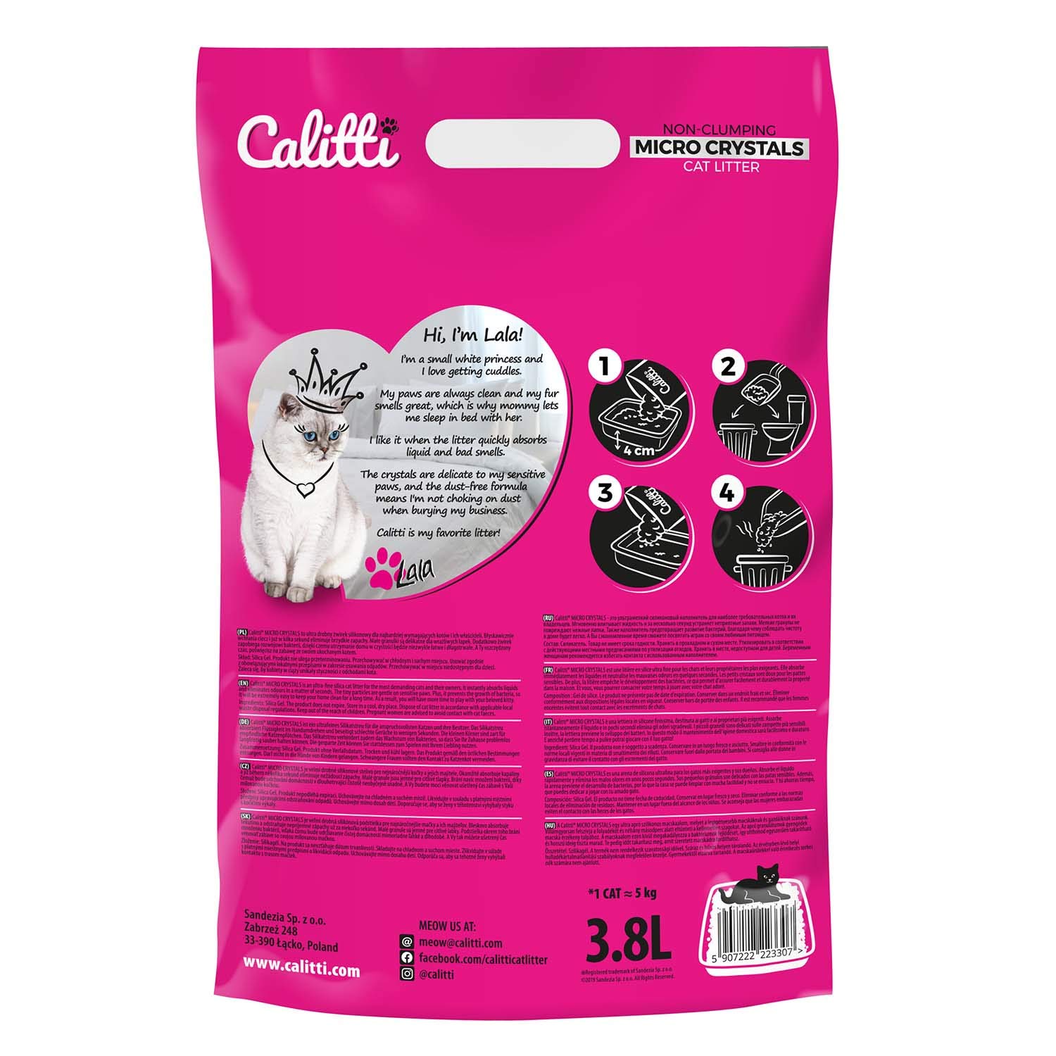 Calitti - Micro Silikat Katzenstreu | Premium Crystals Silikatstreu | Antibakteriell Katzensand | 16-er Set 16 x 3,8 L = 60 L