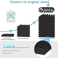 Vista 36 de JBER - Paquete de 48 paneles acústicos de espuma, cuñas de estudio autoadhesivas mejoradas de 1 x 12 x 12 pulgadas, acolchado insonorizante