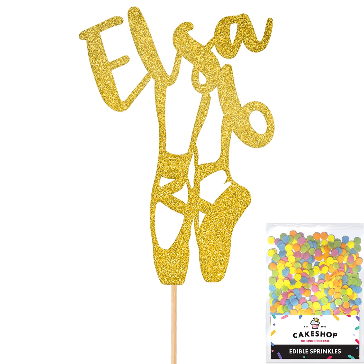 Personalised Ballet Dancer Gymnastics Glitter Cake Topper - Gold Custom Age & Name Glitter Cake Decoration and Sprinkles - Happy Birthday Decorations - Personalised Toppers for Cakes by Cakeshop