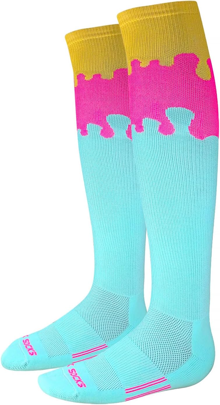 Electro Hype Drip OTC Baseball, Football Socks - Yellow, Neon Pink, Mint - Image 3