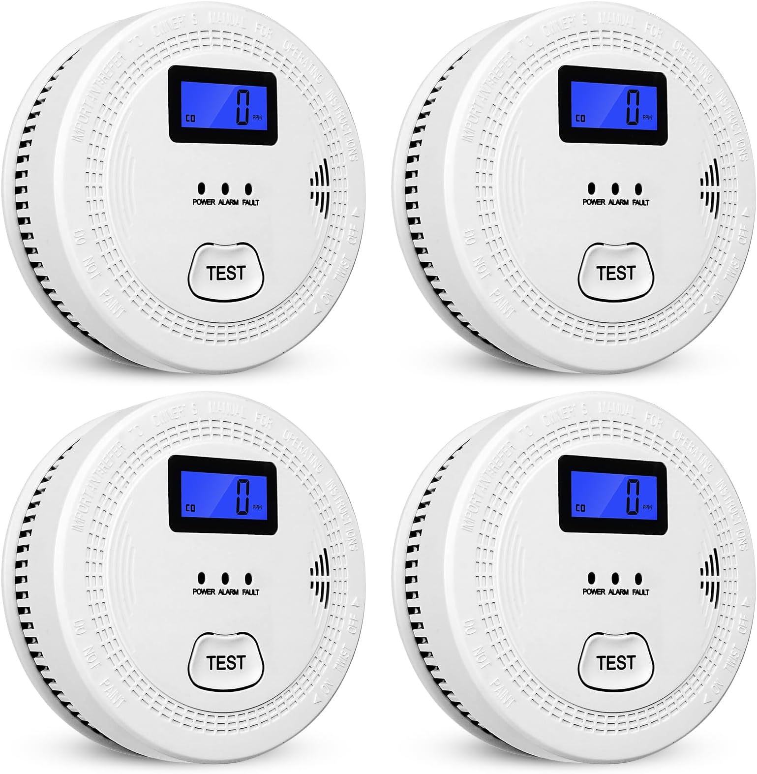 4-Pack,Smoke and Carbon Monoxide Detector,2 in 1 CO & Smoke Alarm,Carbon Monoxide Detectors,Smoke Detector,85dB in Alarm,LCD Screen,Easy to Install