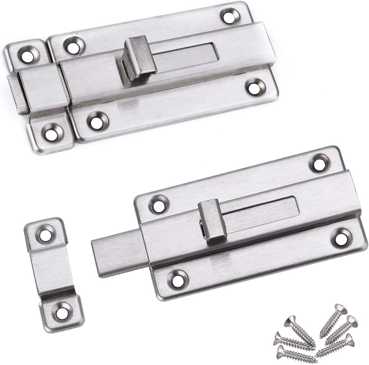 Sliding Door Bolt Latch Lock, HLOMVE Door Security Barrel Bolt Latch Lock for Bathroom, French Door Latch Lock, Slide Shed Latch Lock for Wooden Fences, Stainless Steel Brushed Finish, Pack of 2 Small