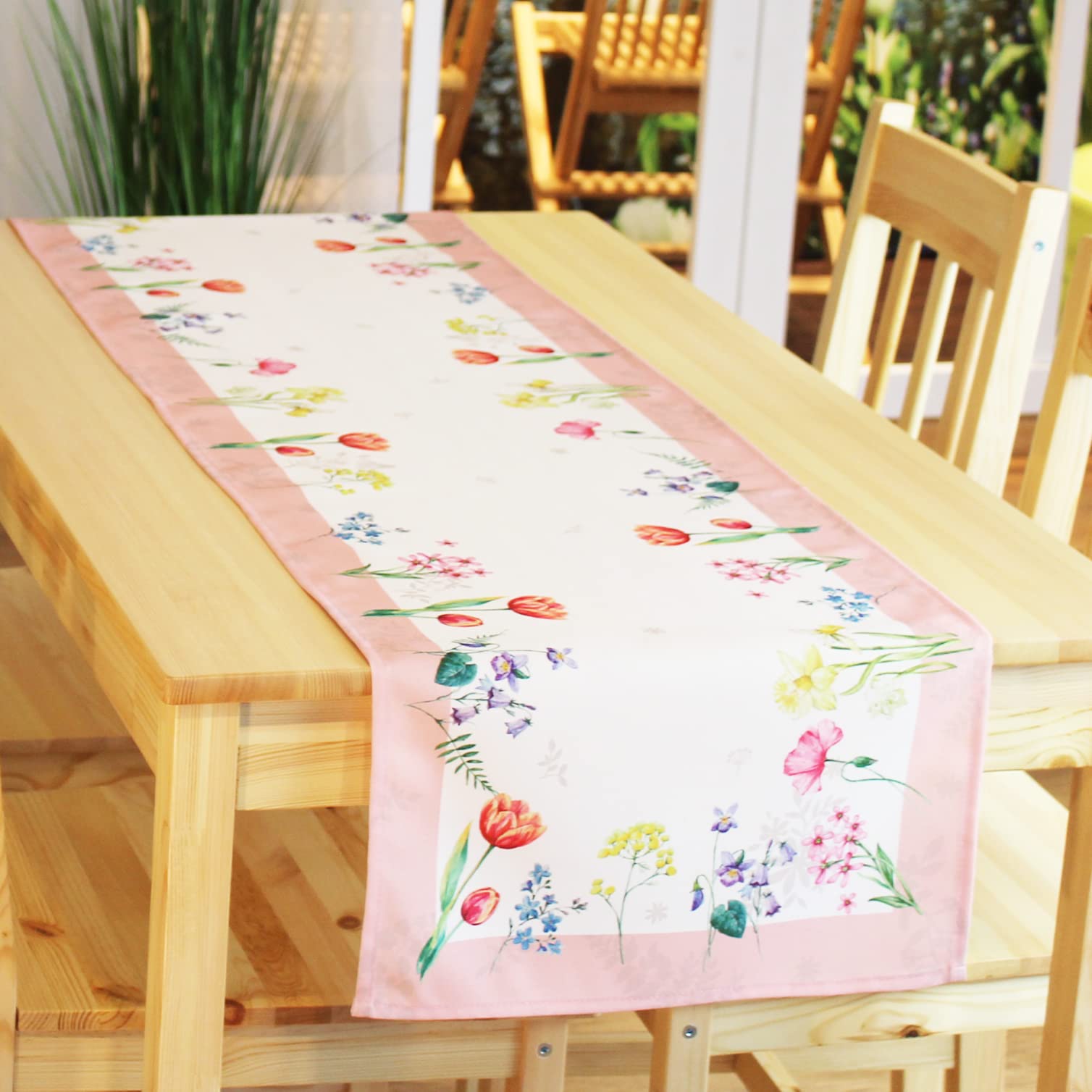 KAMACA Chemin De Table Prairie Fleurie - Motif Imprimé De Qualité Supérieure Avec De Magnifiques Tulipes - Un