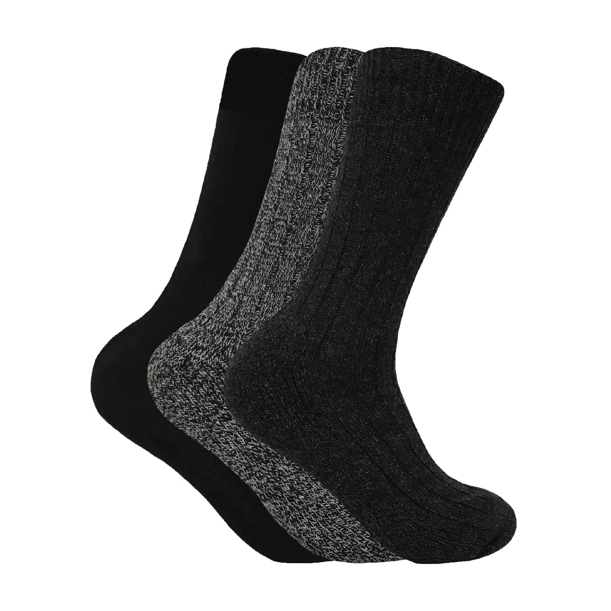 3 Pairs Mens Thick Cushioned Sole Winter Warm Wool Blend Walking Hiking Socks for Boots (6-11 uk, WB Grey)