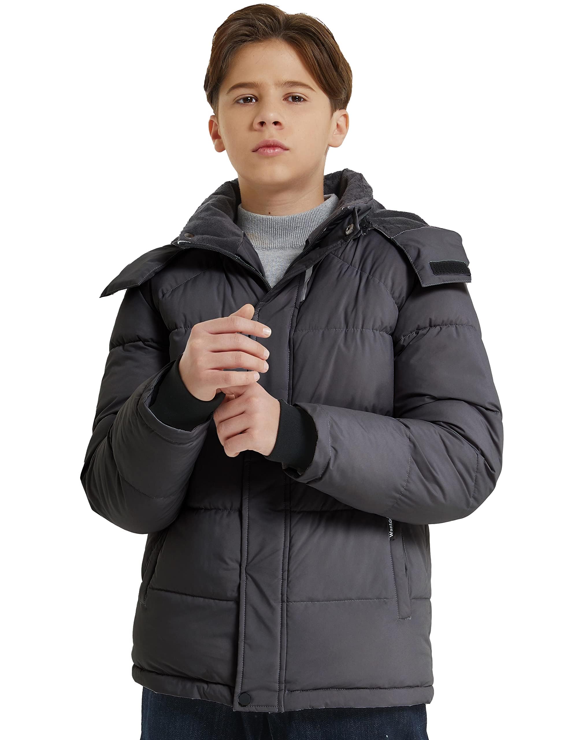 Wantdo Abrigo Cálido de Invierno para Niños Chaqueta Acolchada de Algodón Grueso Parka Clásica a Prueba de Viento Chaqueta Abrigada con Capucha para Exteriores