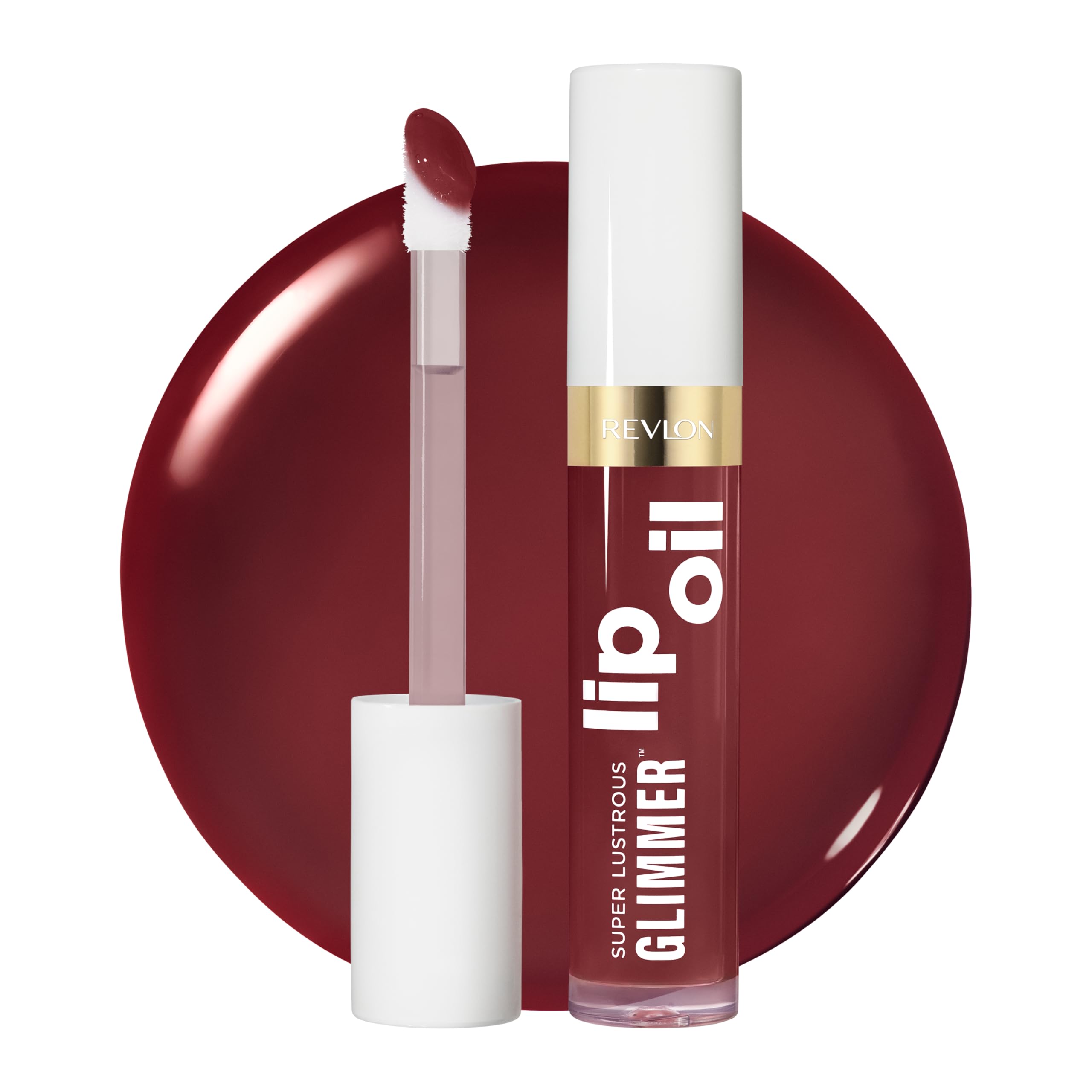 Revlon Super Lustrous Glimmer™ Lip Oil, Hydrating Lip Oil with Plant‑Based Squalane for Smoother, Plumper‑Looking Lips, Wined Down