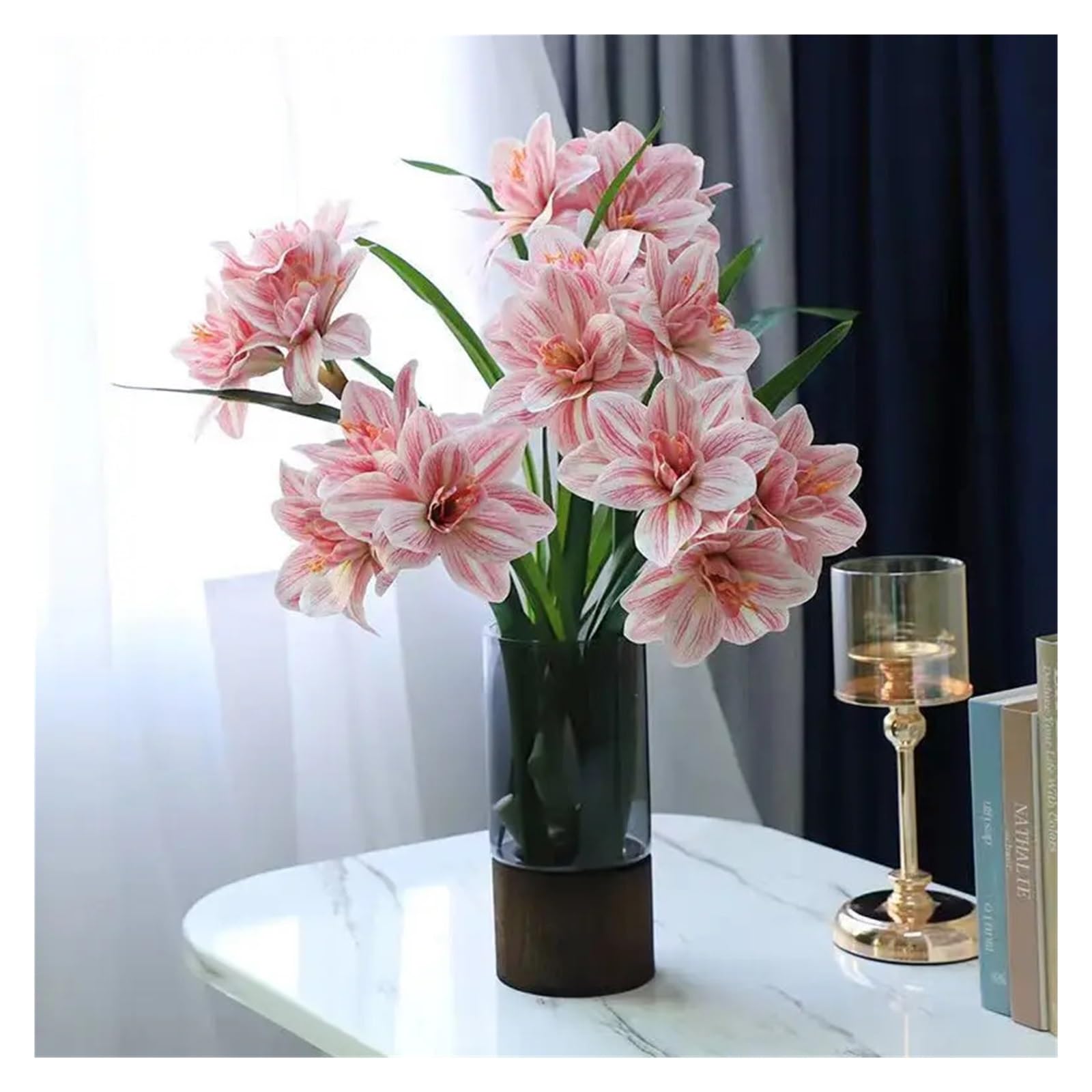 2 Stück Künstliche Amaryllis-Blumen, Stiel, fühlt Sich echt an, große Tropische Blumen, Clivia-Blumen for Vasenarrangements, Home-Office-Dekor(2Pcs Light Pink)