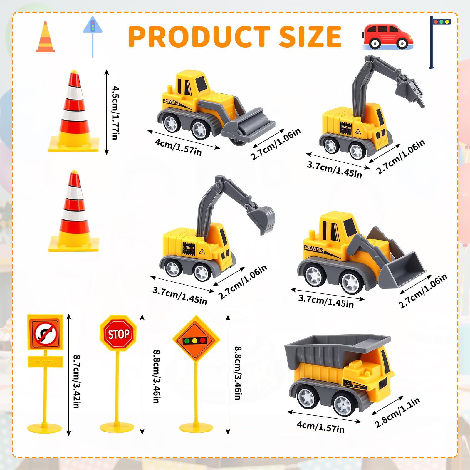 10 Piezas Excavadora Decoración para Tarta, Decoración de Cumpleaños con Excavadoras, Juguetes con Excavadoras para Cumpleaños de Niños y Niñas de 2, 3, 4 y 5 Años