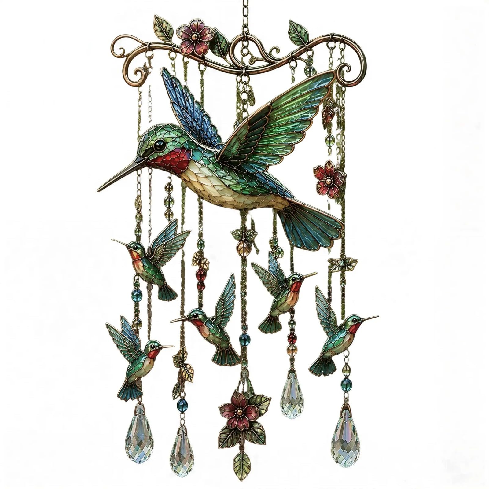Pangboer G Suspended Bird Decor For Porch Patio Arden With Ornate Floral Frame, Colorful Artwork, Yard Balcony Window Accent Balcony Window Ornament Crystal Accent Bird Artwork