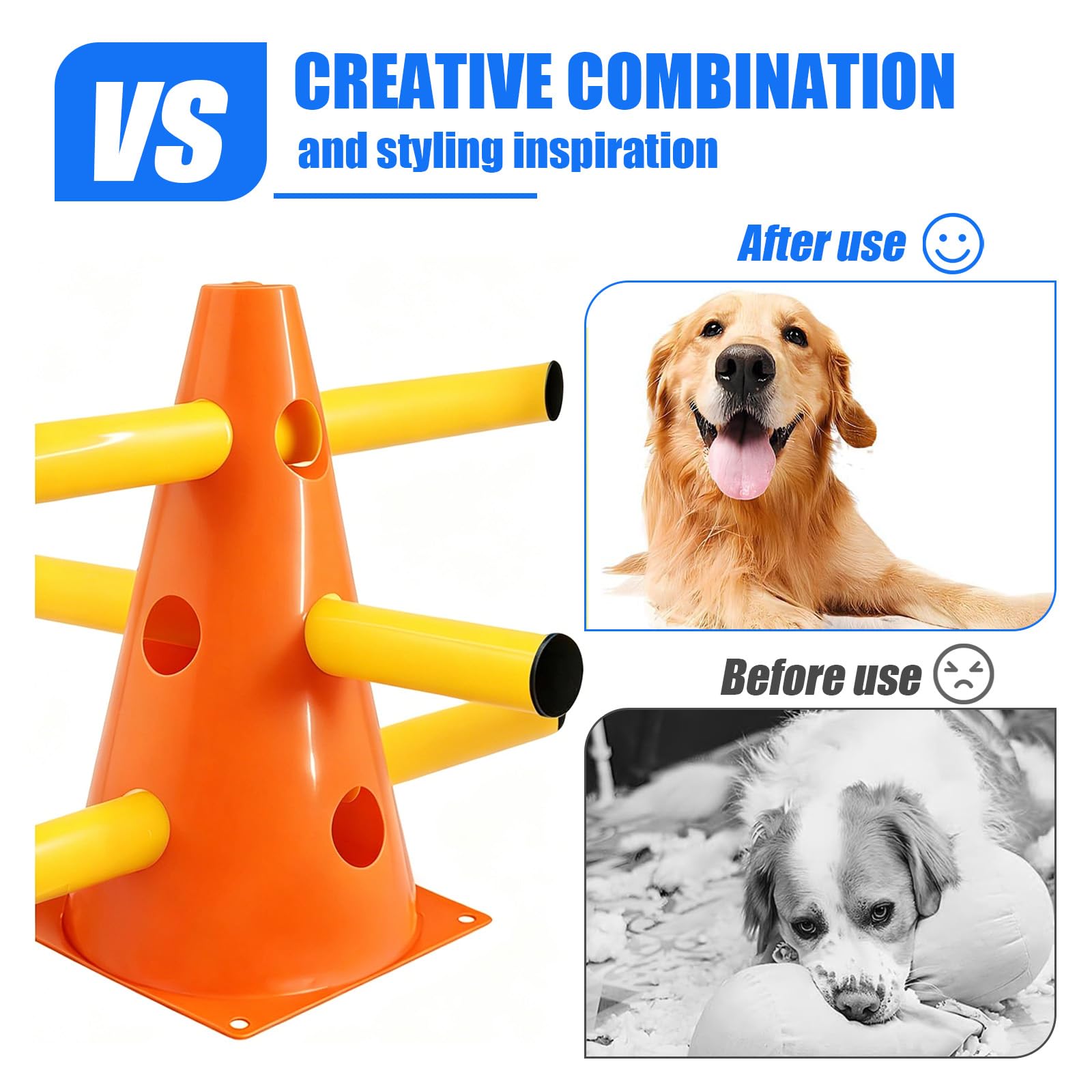 Agility Set Perros – 10 conos + 5 barras, 23 cm de altura, perro Cavaletti para entrenamiento de coordinación, juego de agilidad para perros versátil, también para paseos de caballos de