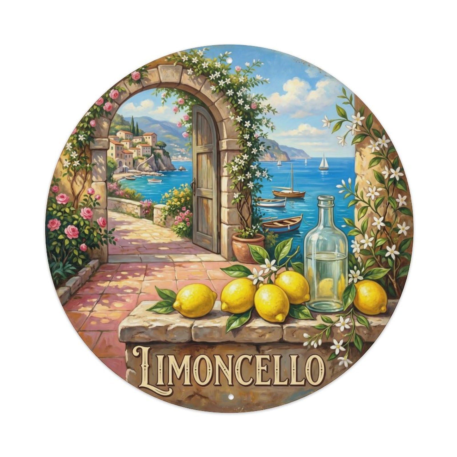 Fqcyn Style Artisan Limoncello Pathway Metal Tin Sign Plaque Wall Decor For Cafe, Club Bar, Office, Home Garden Round Metal Poster 8X8inch