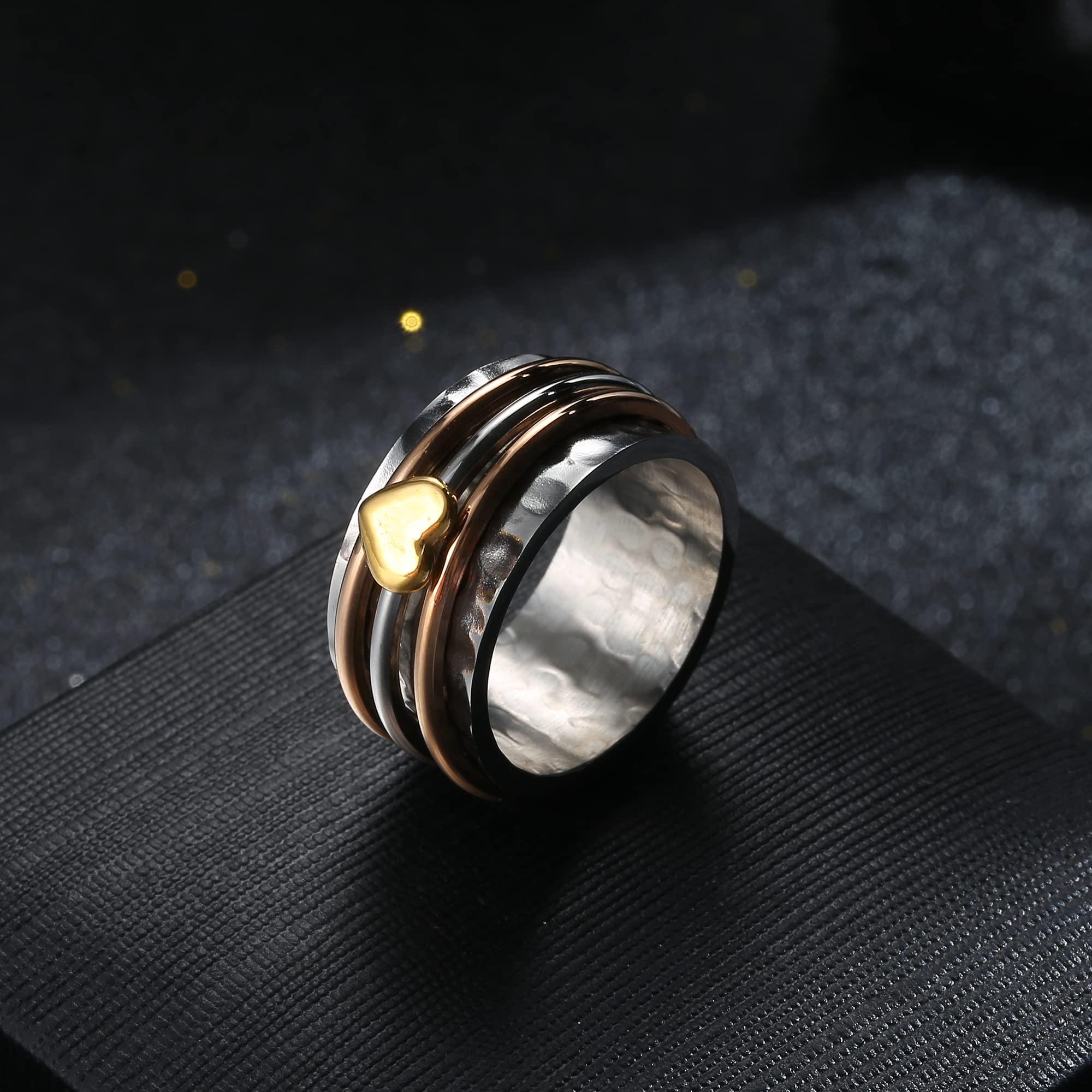 Magitaco Pierścienie obrotowe ze stali nierdzewnej Fidget Band Pierścienie Księżyc, Gwiazda, Kwiat, Motyl, Pierścienie lękowe dla kobiet mężczyzn, Metal, stal nierdzewna, metal, stal nierdzewna