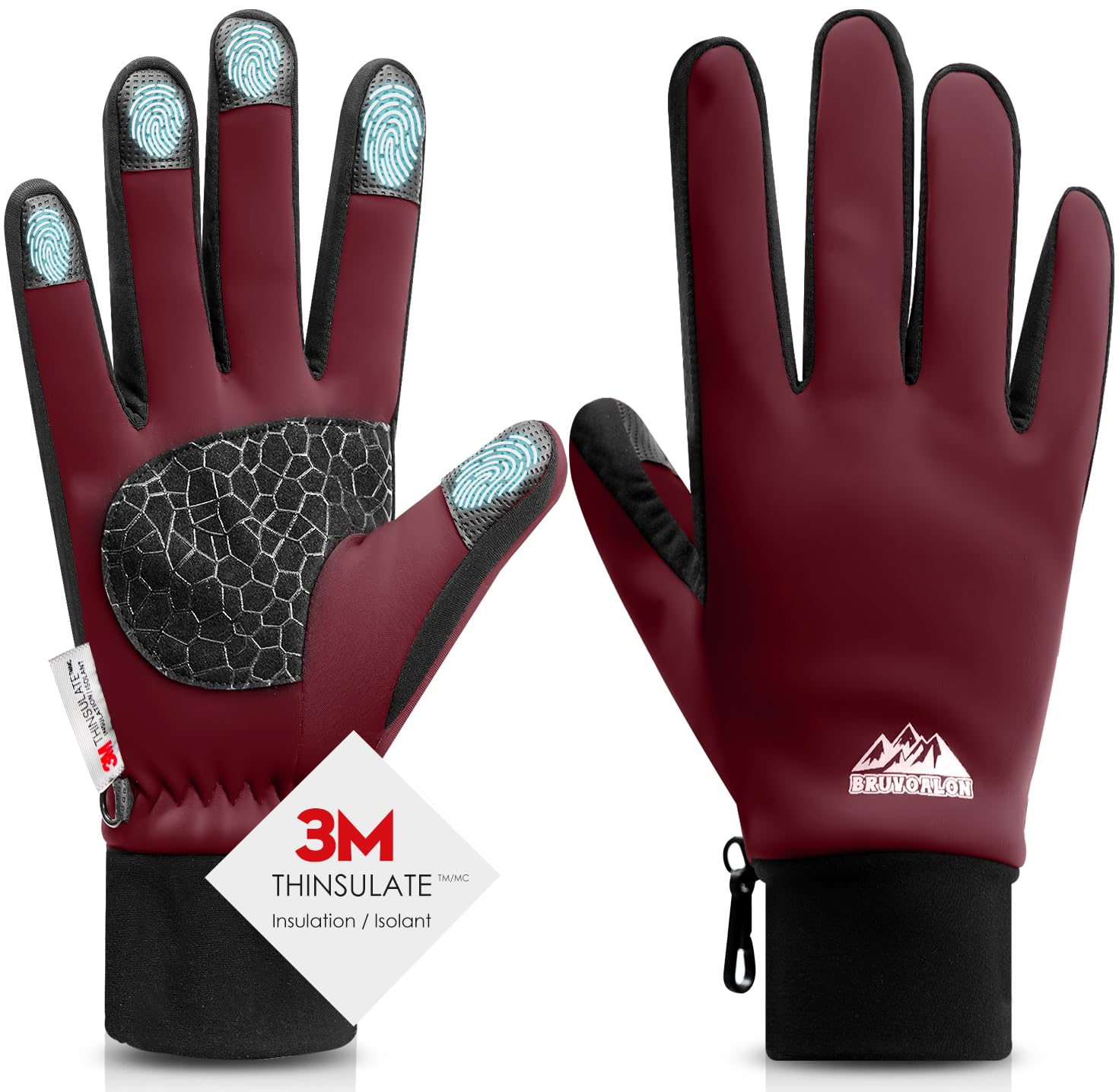 Bruvoalon Guantes de invierno para mujeres y hombres, aislamiento térmico 3M, tela de licra, resistentes al viento, pantalla táctil, antideslizantes, clima frío