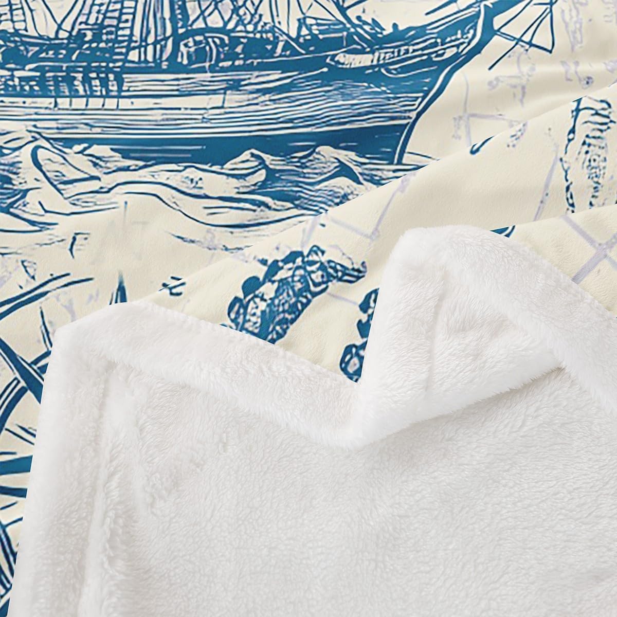 Feelyou Vintage Nautical Fleece Throw Blanket Old Sailboat Anchor Plush Blanket Marine Ocean Themed Fuzzy Blanket and Throws Sea Shell Starfish Fluffy Sherpa Blanket Throw 50"X60" - Image 4