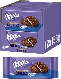Milka Sensations Oreo, 12 x 156 g, Cocoa Biscuits with Alpine Milk Chocolate Chips and Cream Filling