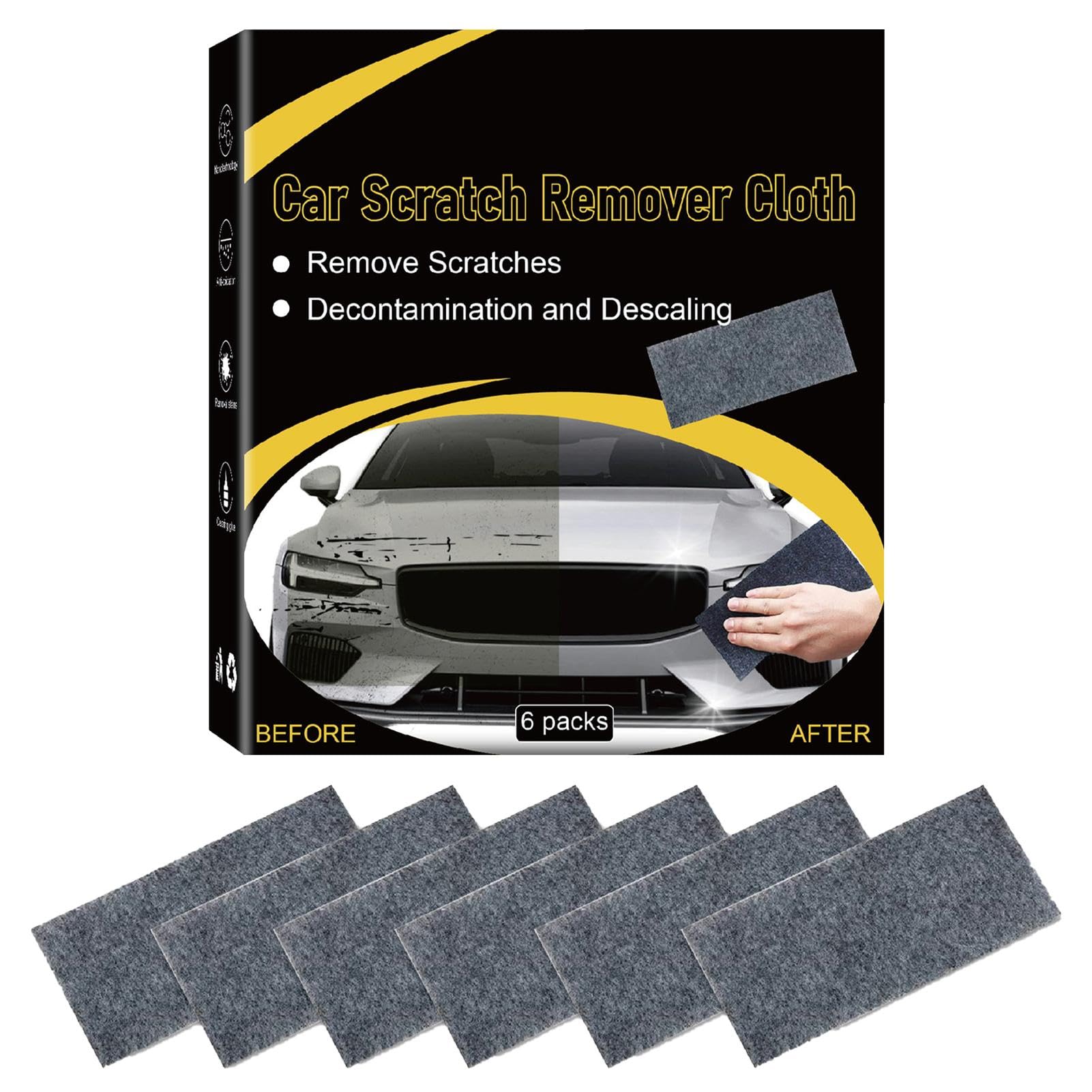 GEDOX Car Scratch Repair Cloth - Car Scratch Remover - Nano Technology Magic Cleaning Cloth | Paint Repair Scratch Cloth | for Car, Water Spots, Gray, 6pcs, TR35W36340BJR1TP