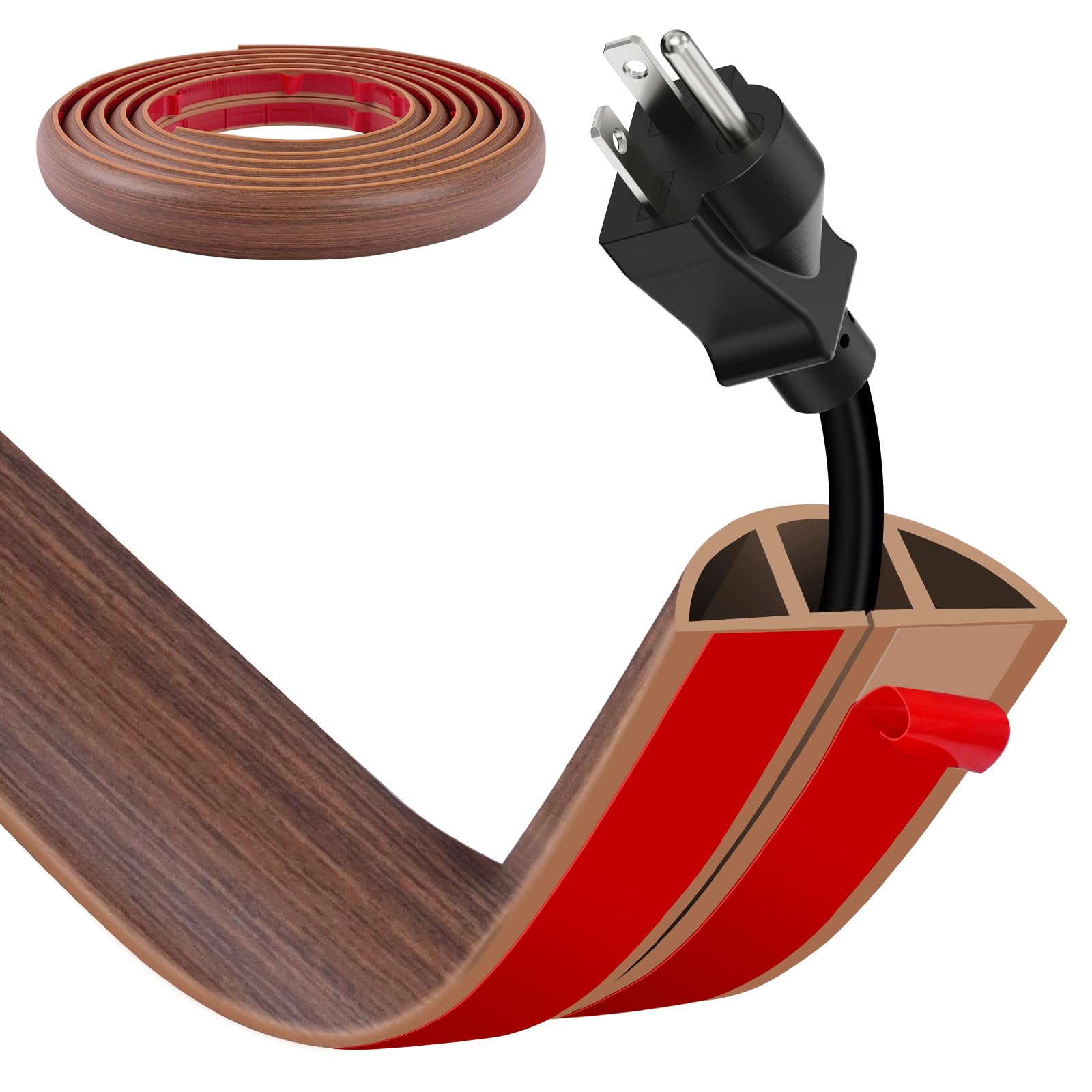Floor Cord Cover, Wire Cover, Self Adhesive Cable Covers, Protect Cables & Prevent Trip Hazards For Office Home Factories Garages Flexible Cords Hider On Floor Wall
